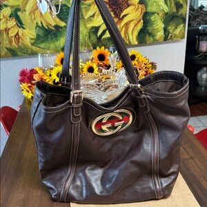 Elegant Brown Leather Tote Bag